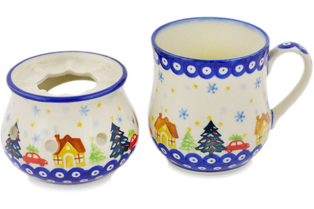 Zestaw Podgrzewacz z Kubkiem Ceramika Bolesławiec