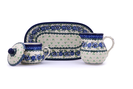 Elegancki dzbanuszek na mleko i cukiernica Ceramika Artystyczna Bolesławiec 2 gatunek